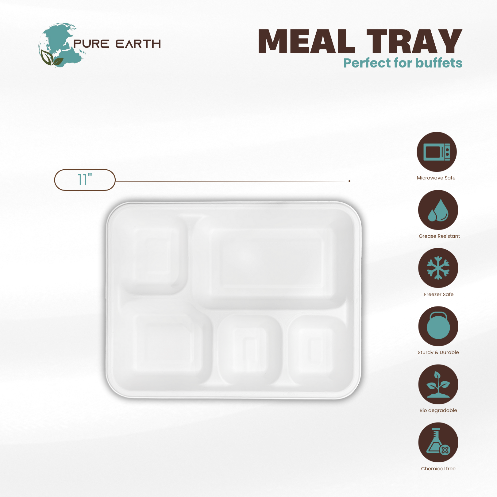 Meal Tray - 11 Inch - 5 Compartments